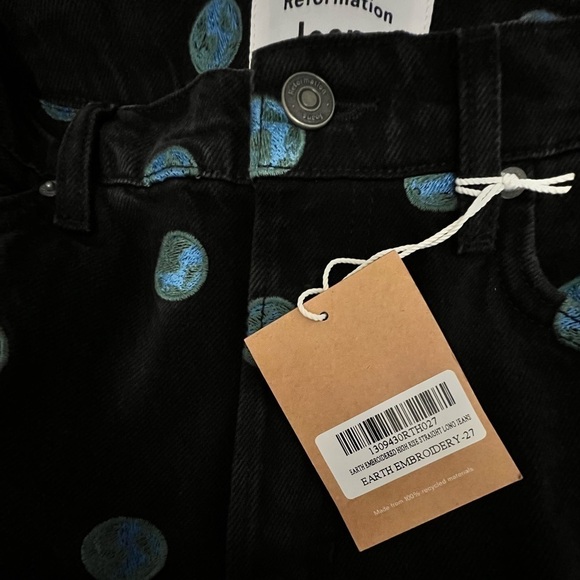 Reformation Black and Blue Polka Dot Straight Leg Jeans - Picture 9 of 11